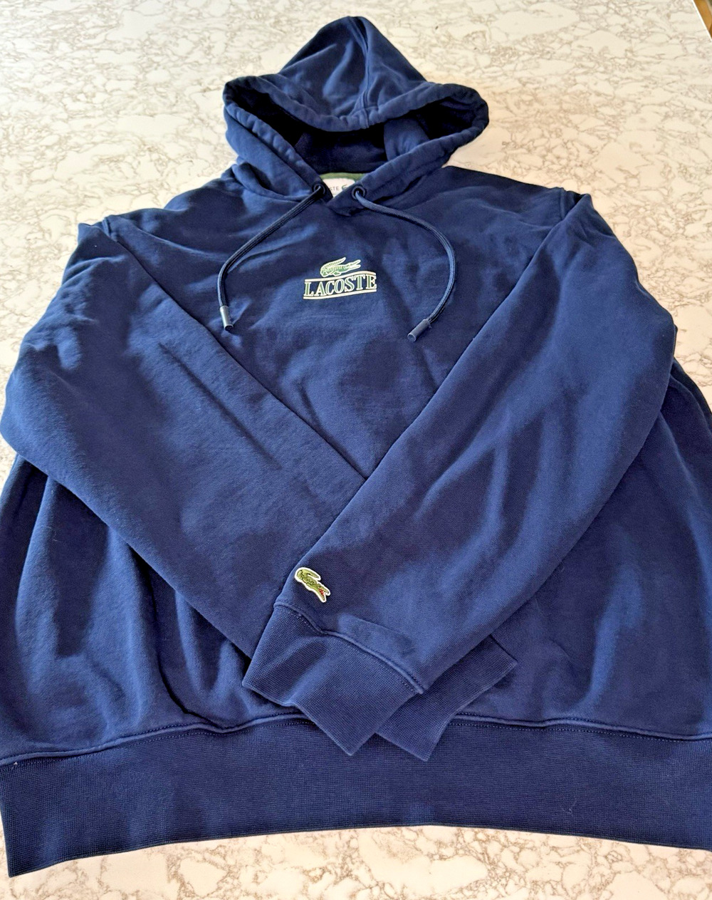 Lacoste Navy Blue Hoodie Men's XL Classic Crocodile Logo Sweatshirt